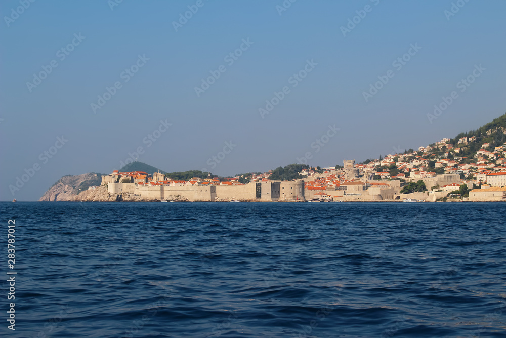View of Dubrovnik and it's city wall from the Adriatic Sea