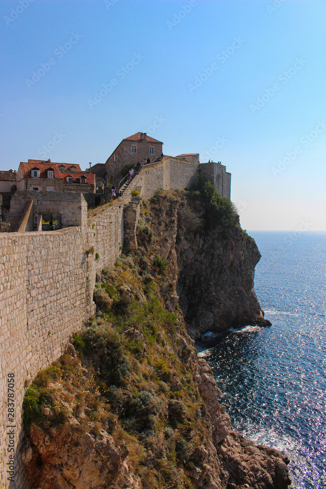 View of Dubrovnik and it's city wall from the Adriatic Sea