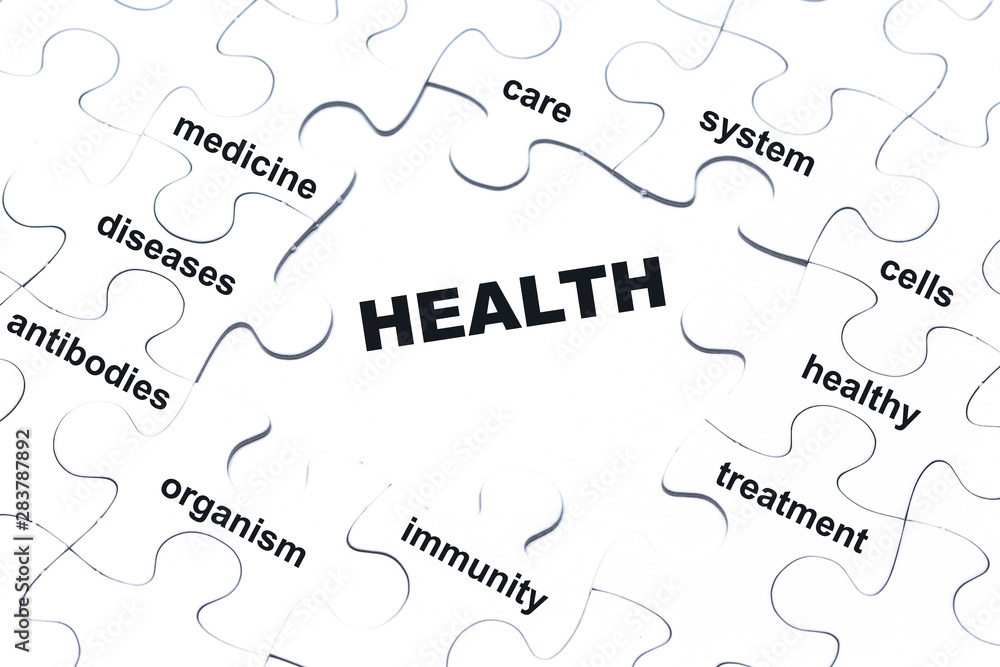 Health white puzzle pieces assembled Health white puzzle pieces assembled