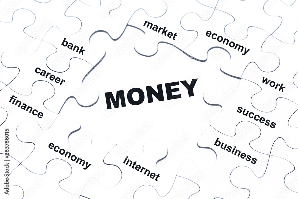 Money white puzzle pieces assembled Money white puzzle pieces assembled