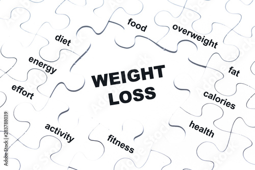 Weight loss white puzzle pieces assembled