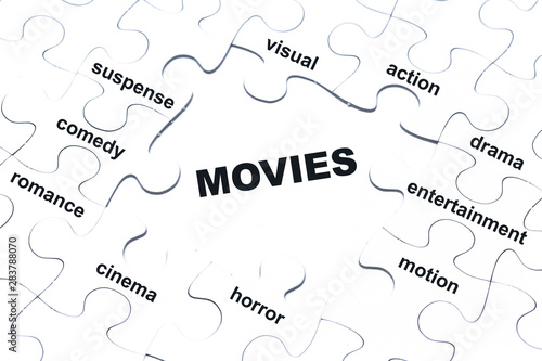 Movies white puzzle pieces assembled