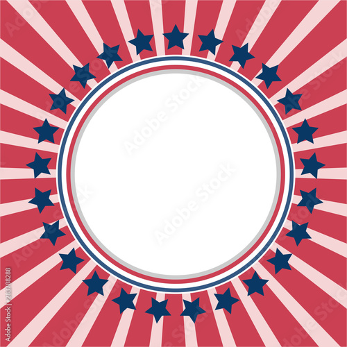 American flag symbols background frame border with stars and empty white space for your text, for cards, posters, covers.