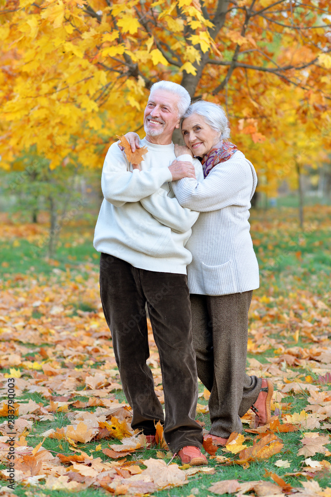 Portrait of happy senior woman and man in park Portrait of happy senior woman and man in park