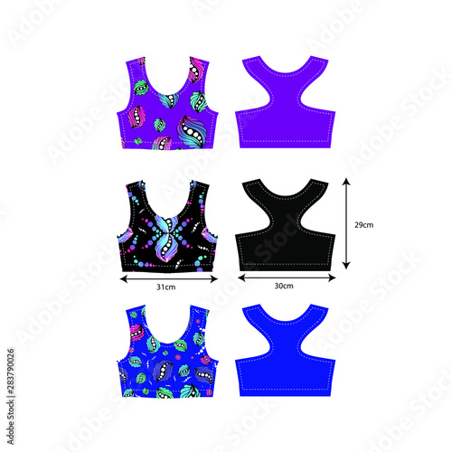 Vector sewing pattern with original background for sport top or swimming suit