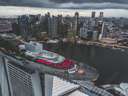 Photography Views of Marina Bay and center Singapore from above