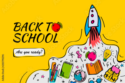 Back to school banner, poster with doodles, vector illustration.