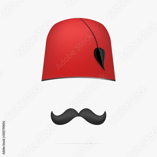 Ottoman turkish hat . Tarboosh cap and mustache .
