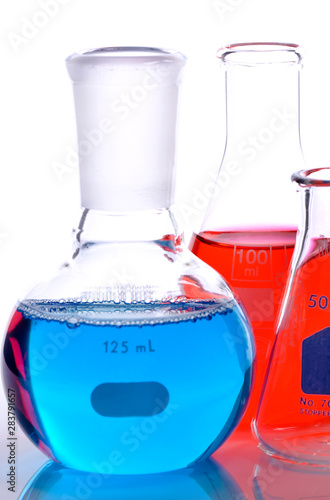 Blue and red flasks