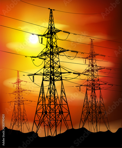 Energy industry. Electric power tower. Vector illustration.