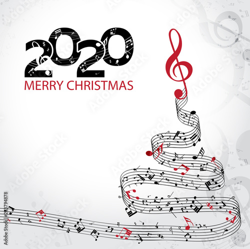 Musical Happy New Year background with notes 2020