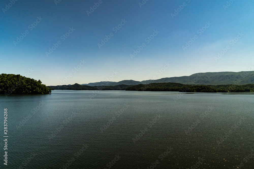 Beautiful, scenic lake above a dam in the mountains of Tennessee
