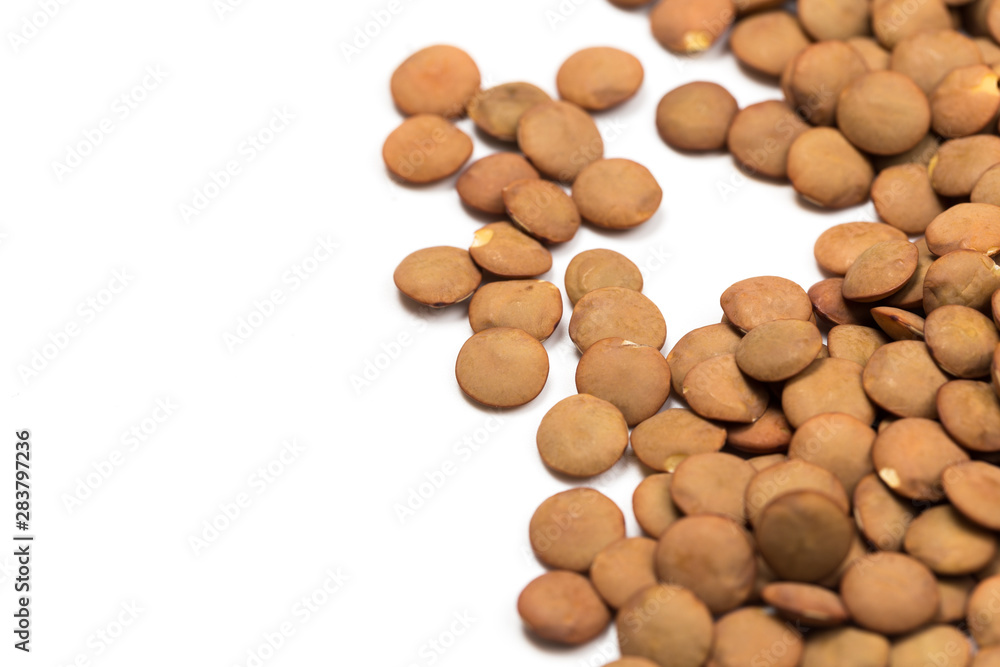 Pile lentil isolated on white background. Top view. Pile lentil isolated on white background. Top view.