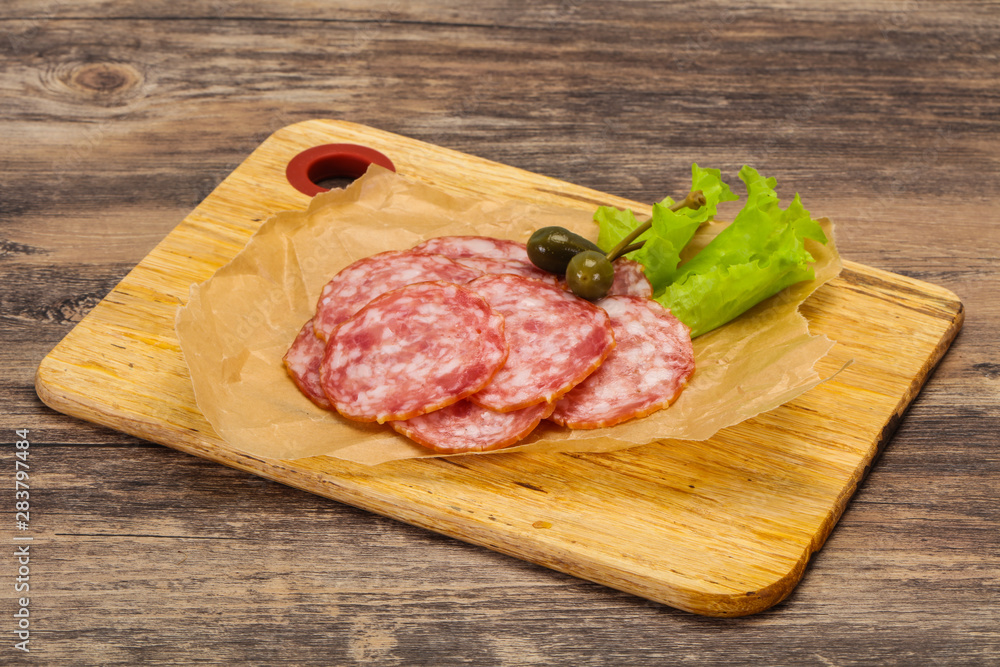 Spanish Salchichon sausage with salad