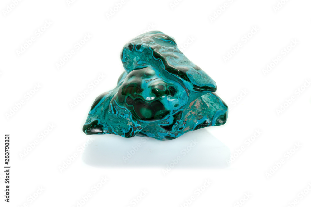 Macro mineral stone malachite Chrysocolla on a white background Macro mineral stone malachite Chrysocolla on a white background