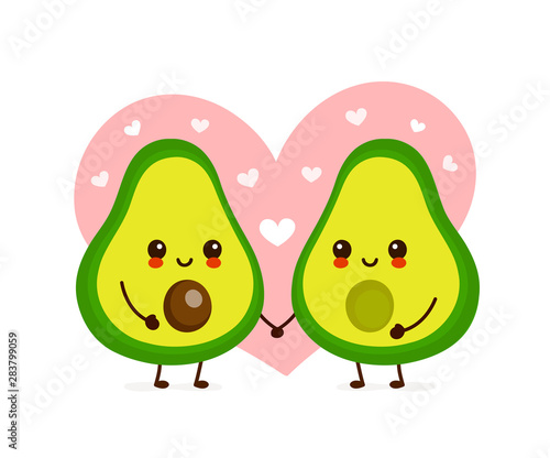 Happy cute smiling avocado couple in love