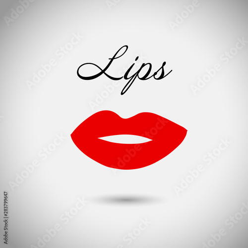 Red lips, sexy woman's kiss with birthmark, flat style, vector illustration. Beauty logo. Element design lips