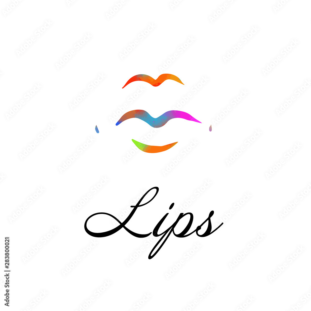 Obraz premium Rainbow colored lips, sexy woman's kiss with birthmark, flat style, vector illustration. Beauty logo. Element design lips