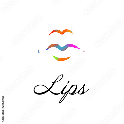 Rainbow colored lips, sexy woman's kiss with birthmark, flat style, vector illustration. Beauty logo. Element design lips