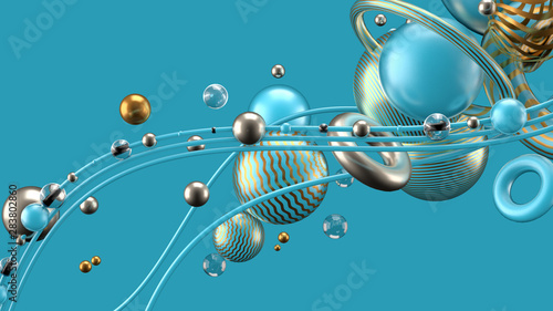 Beautiful abstract background with volume elements  balls  texture  lines. 3d illustration  3d rendering.