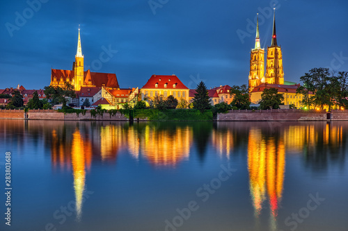 The Cathedral Island with Cathedral of St. John in Wroclaw, Poland, at night