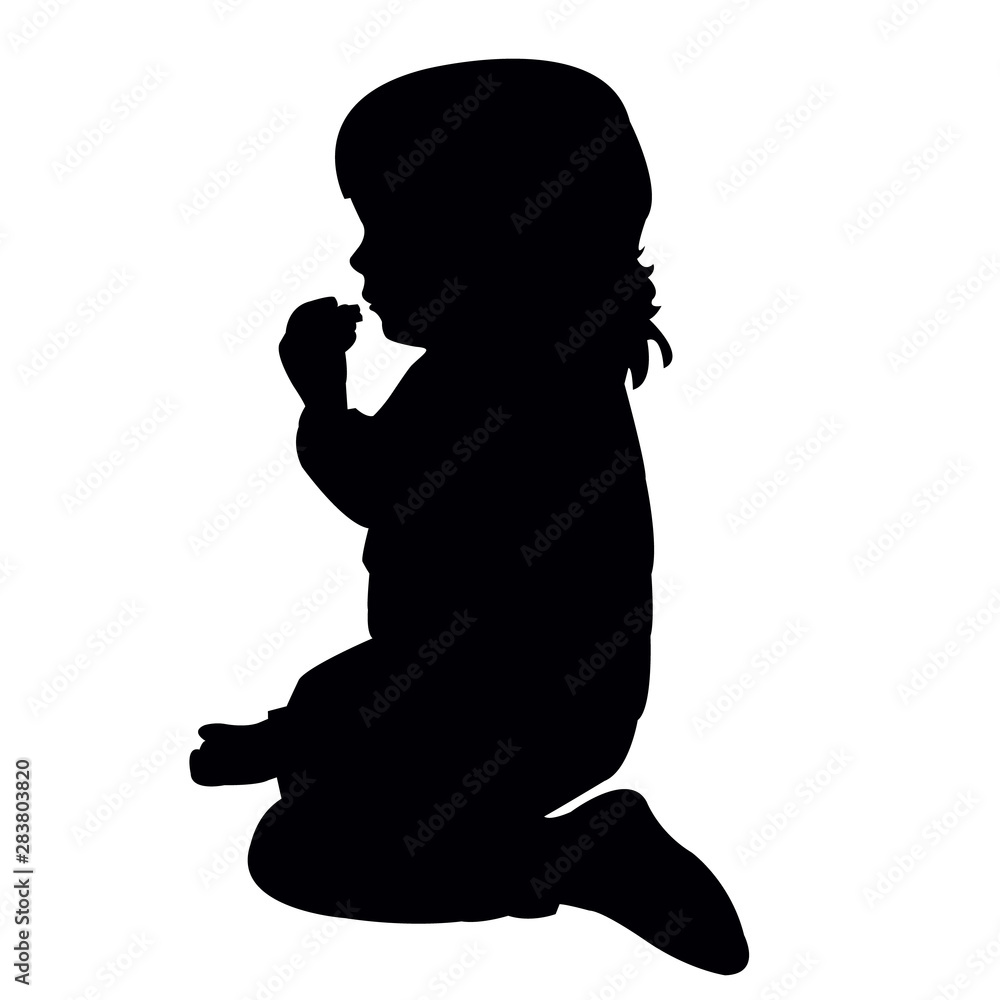 a girl sitting and eating, silhouette vector