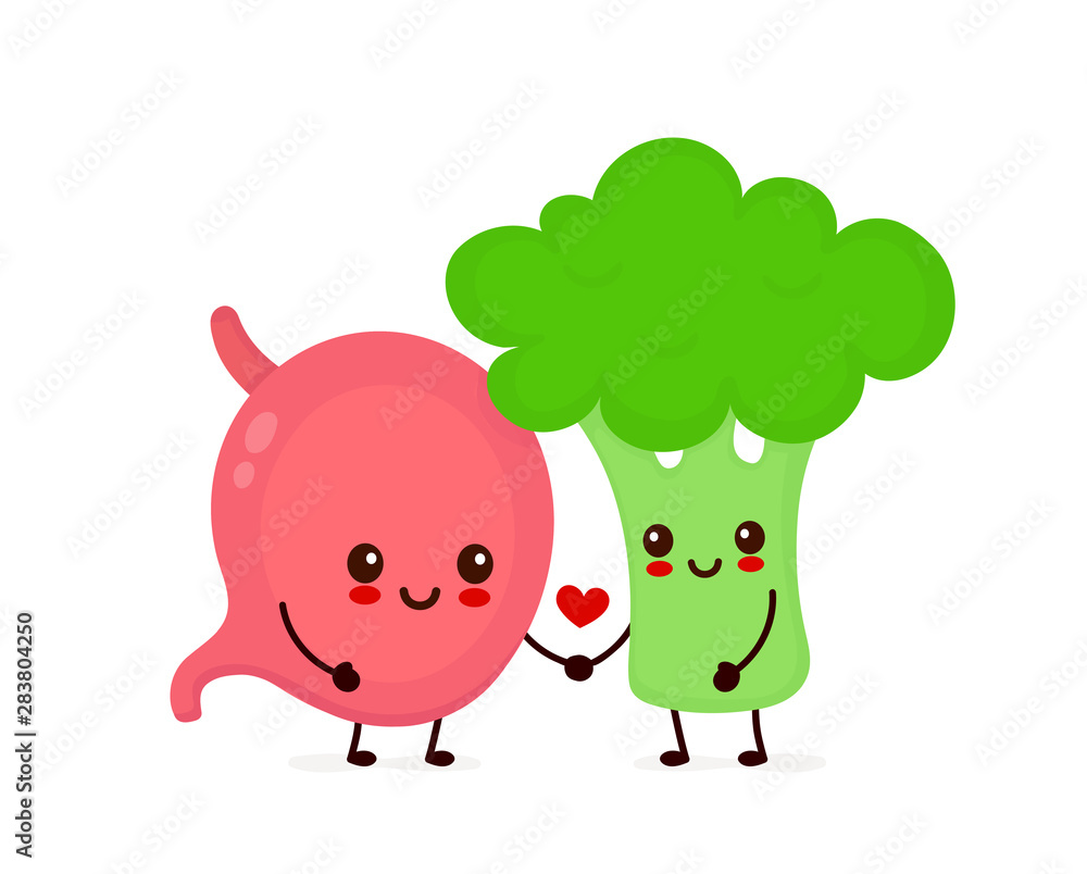 Happy cute smiling stomach and broccoli Happy cute smiling stomach and broccoli