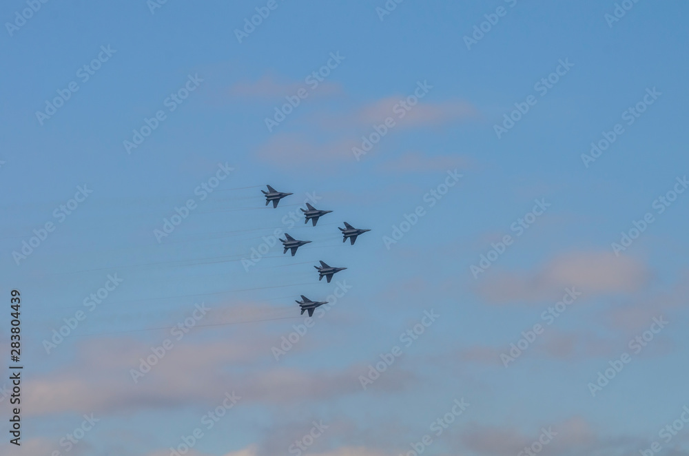 Russian airplanes aerobatic team in the sky Russian airplanes aerobatic team in the sky