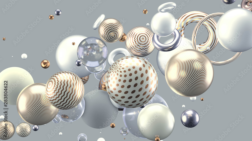 Fototapeta premium Beautiful abstract background with volume elements, balls, texture, lines. 3d illustration, 3d rendering.