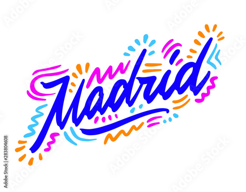 Madrid Handwritten city name.Modern Calligraphy Hand Lettering for Printing,background ,logo, for posters, invitations, cards, etc. Typography vector.