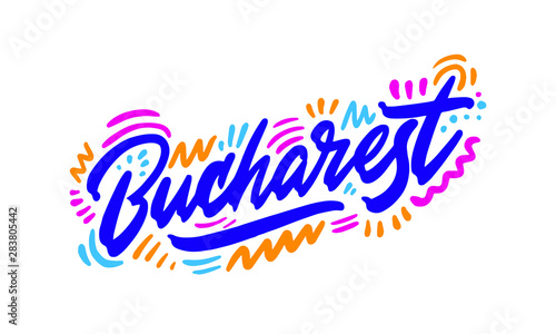 Bucharest Handwritten city name.Modern Calligraphy Hand Lettering for Printing,background ,logo, for posters, invitations, cards, etc. Typography vector.