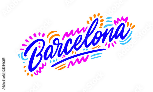 Barcelona Handwritten city name.Modern Calligraphy Hand Lettering for Printing,background ,logo, for posters, invitations, cards, etc. Typography vector.