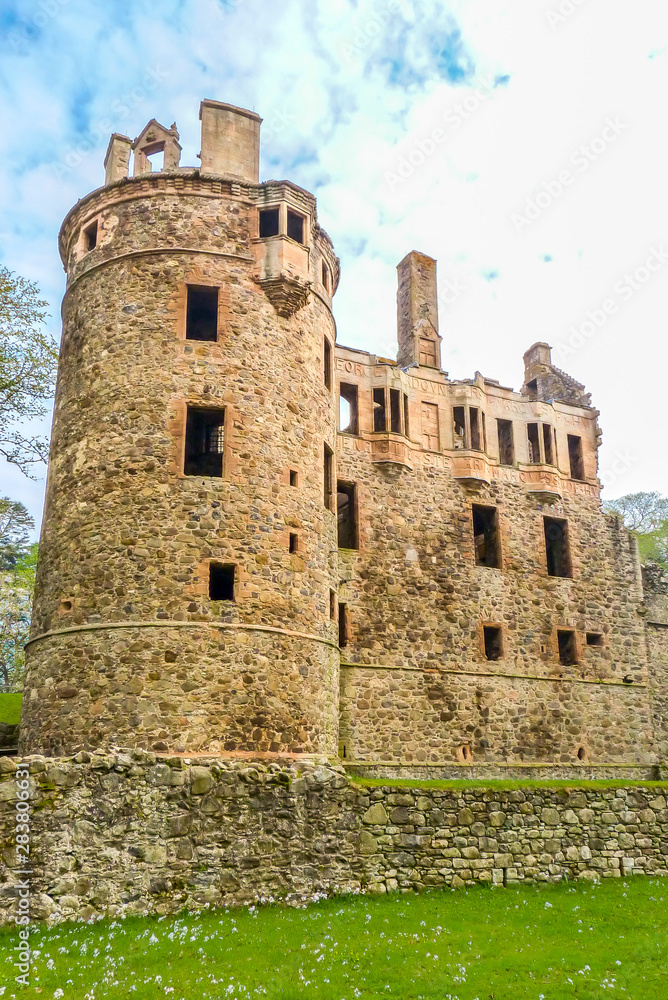 Exterior view of Huntly Castle in Ruins, Scotland, UK