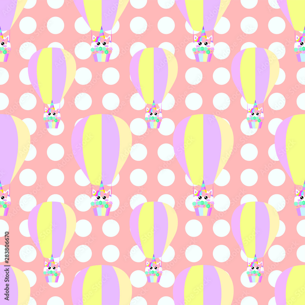 EPS 10 vector. Seamless pattern with unicorn cupcake in kawaii style.