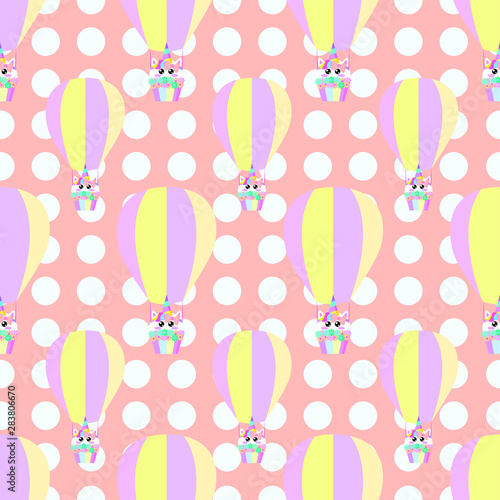 EPS 10 vector. Seamless pattern with unicorn cupcake in kawaii style.