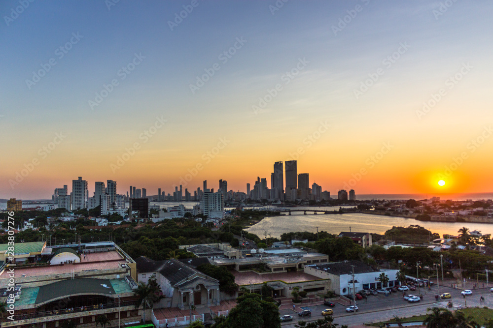 Sunset over Cartagena city