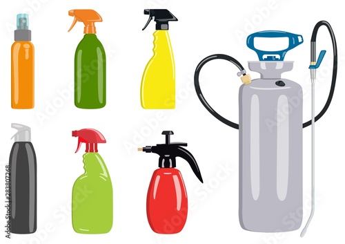 Set of icons of plastic bottles for spraying. Vector illustration