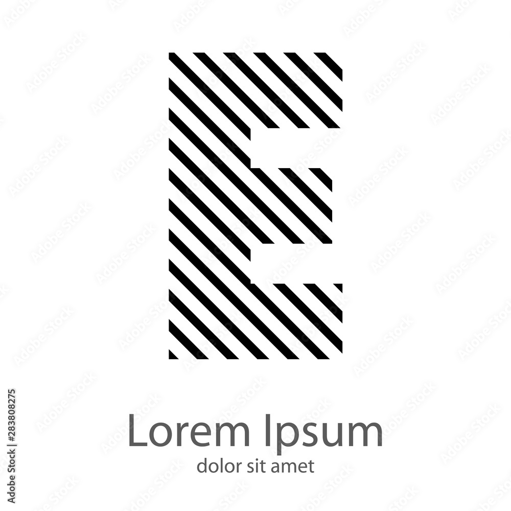 Logotipo con letra E con patrón rayado en diagonal en color negro 