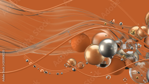 Beautiful abstract background with volume elements  balls  texture  lines. 3d illustration  3d rendering.