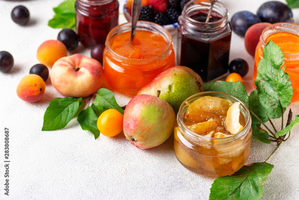 Assortment of different jams in gars Assortment of different jams in gars