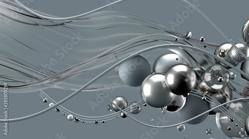 Beautiful abstract background with volume elements  balls  texture  lines. 3d illustration  3d rendering.