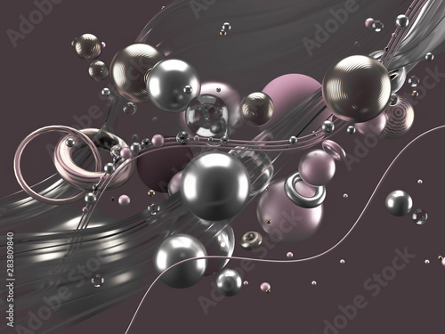 Beautiful abstract background with volume elements  balls  texture  lines. 3d illustration  3d rendering.