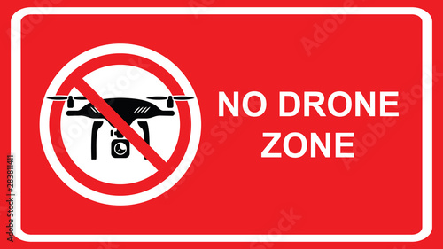 No drone allowed sign. Flights with drone prohibited. No fly drone red sign. Vector illustration