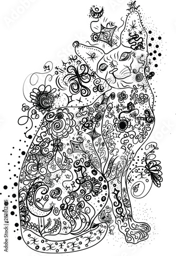Hairless Sphynx Cat Tattoo Celestial Moon, and Star style