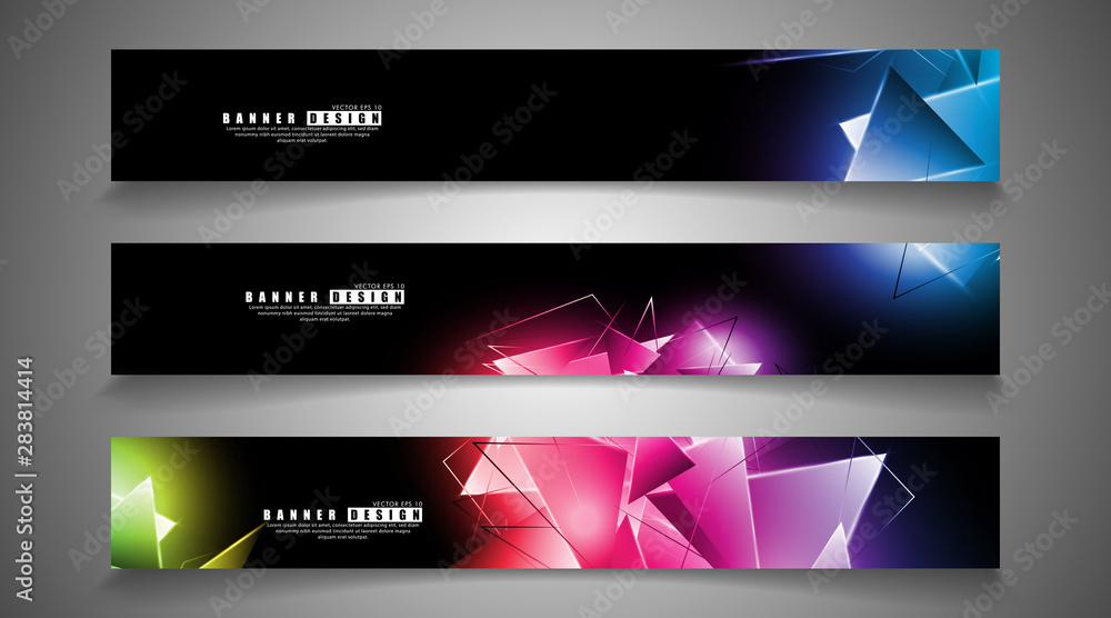 banner collection. abstract background with luminous triangles that overlap. isolated black background. vector illustration of eps 10