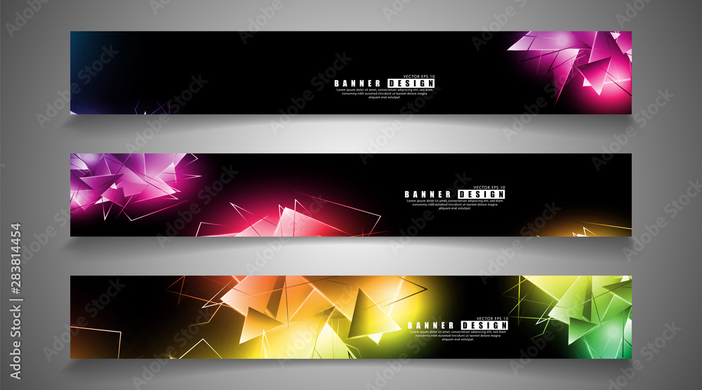 Fototapeta premium banner collection. abstract background with luminous triangles that overlap. isolated black background. vector illustration of eps 10