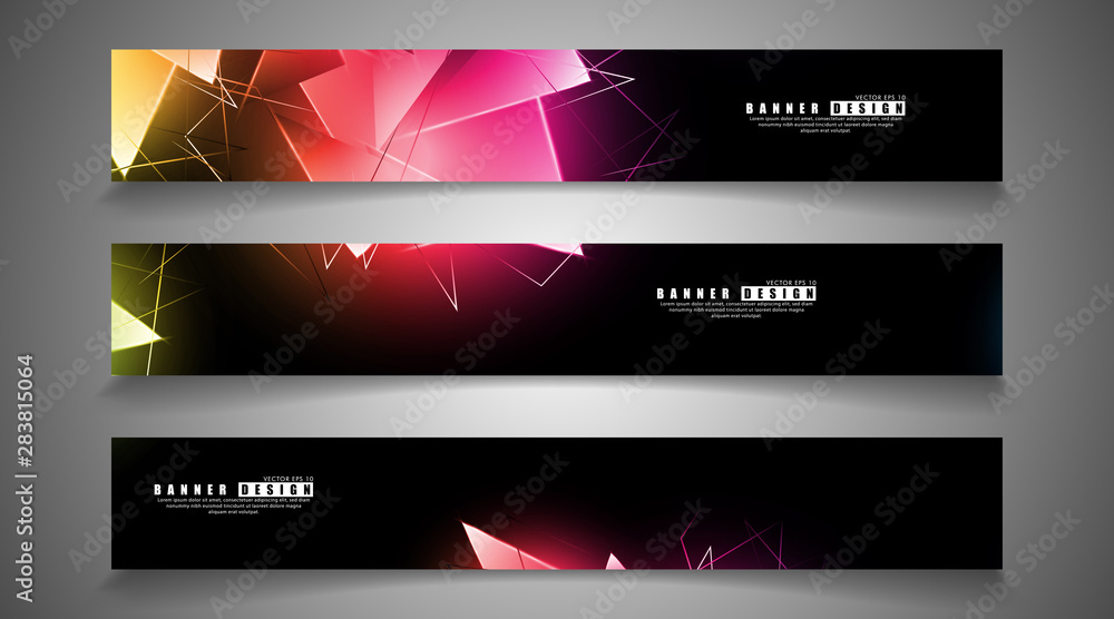 Fototapeta premium banner collection. abstract background with luminous triangles that overlap. isolated black background. vector illustration of eps 10