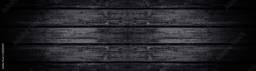 Naklejka premium alte schwarze graue dunkle rustikale Holztextur - Holz Hintergrund Panorama Banner lang