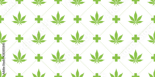 Vector seamless pattern; Cannabis leaves and medical crosses; Simple minimal design for your products.