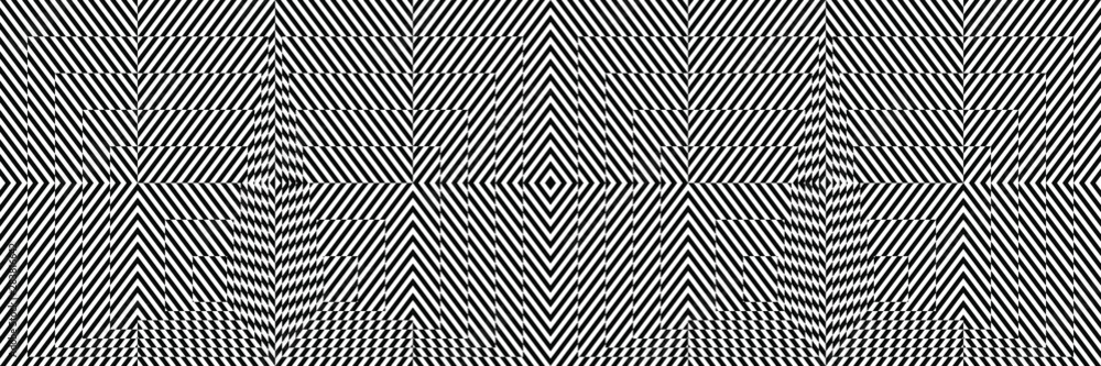 Abstract Black and White Geometric Pattern with Squares. Contrasty Optical Psychedelic Illusion. Chessboard Wicker Texture